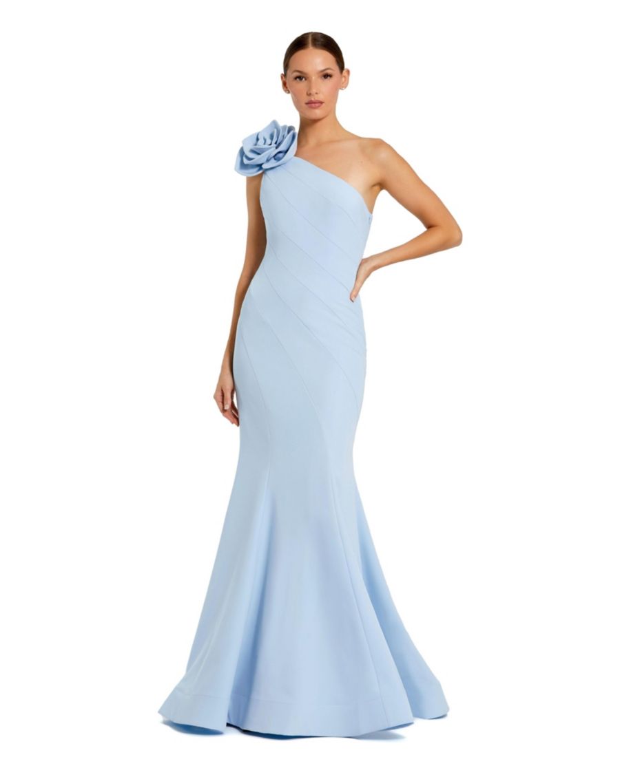 

Женское кремовое платье-русалка на одно плечо с объемным цветочным рисунком Mac Duggal, Powder blue