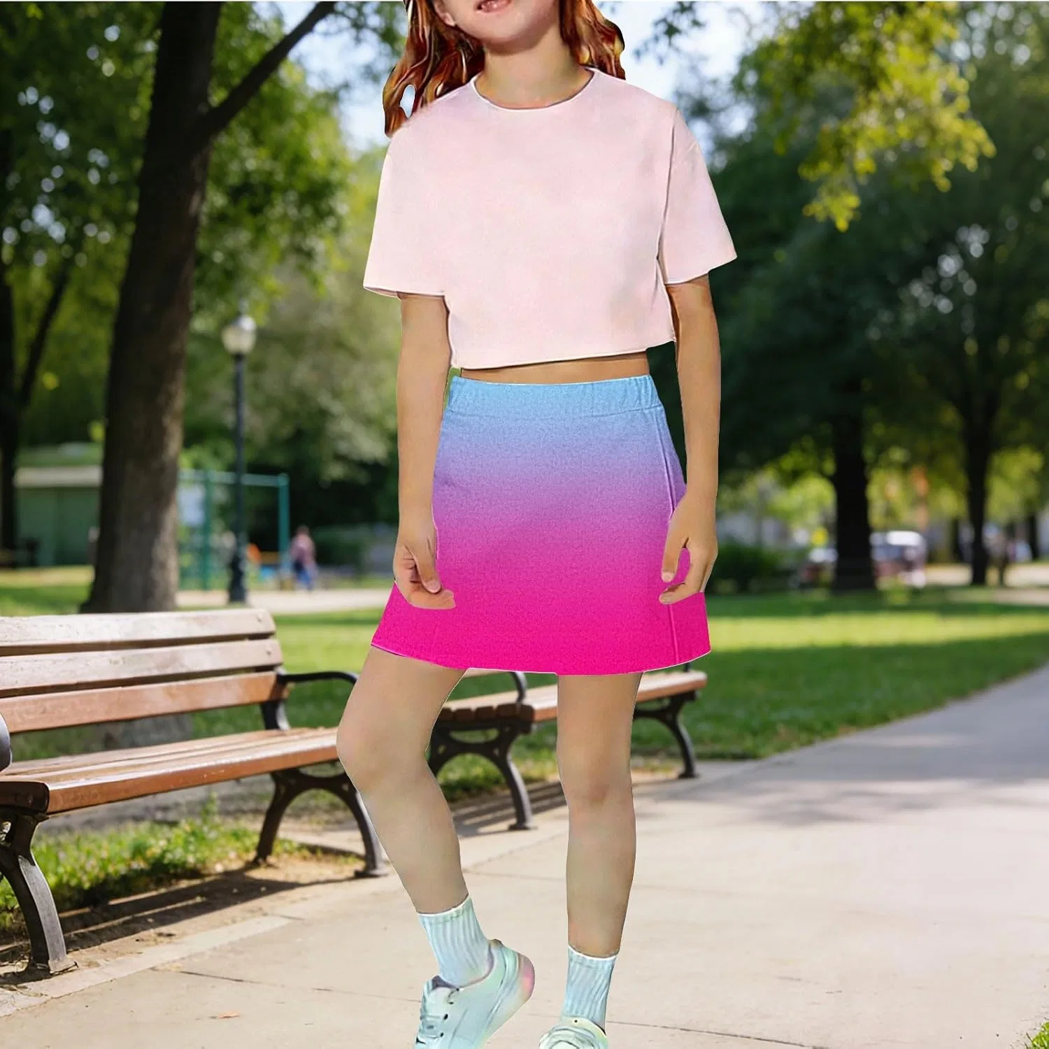 Юбка-шорты для девочек, с высокой талией, Generic, 2-pink — фото 2