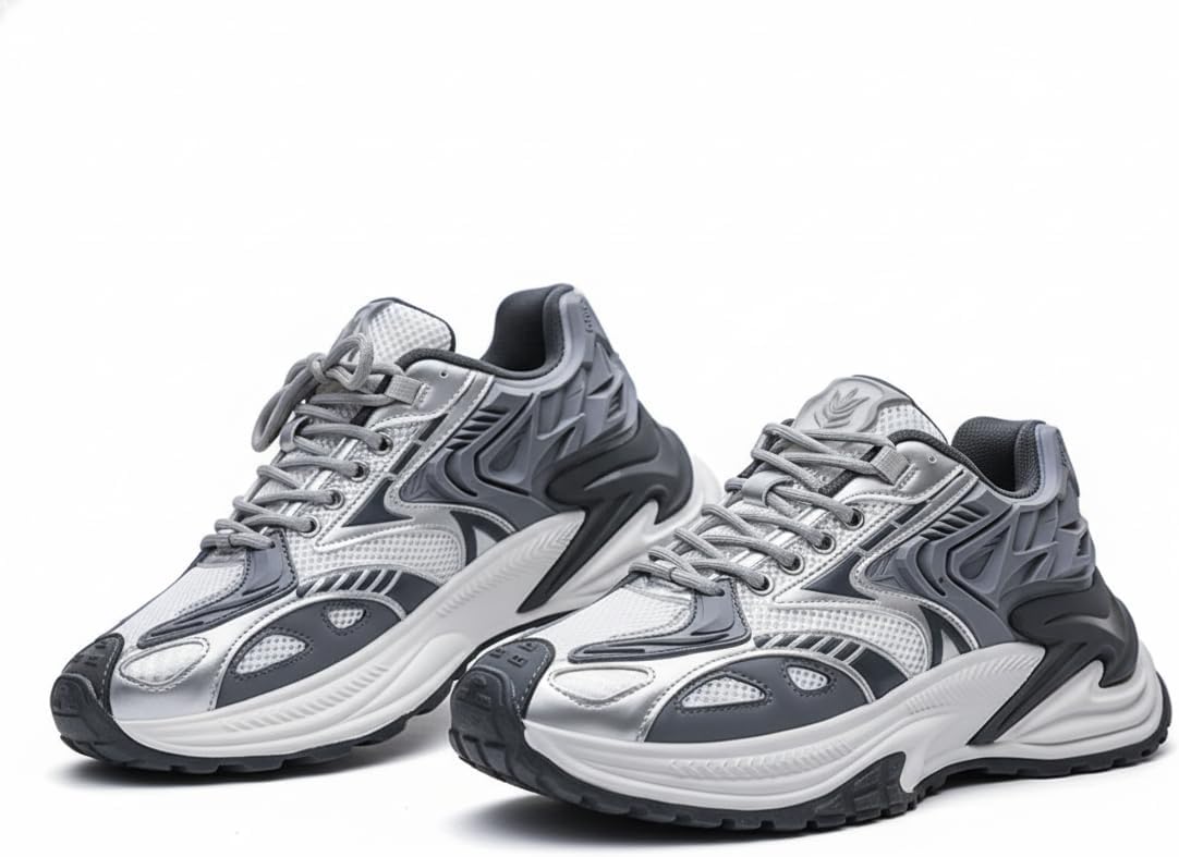 

Мужские кроссовки Y2K Retro Runner из сетки и синтетических материалов в стиле dad sneakers для повседневной уличной носки с металлическими акцентами Zixcplaz, белый
