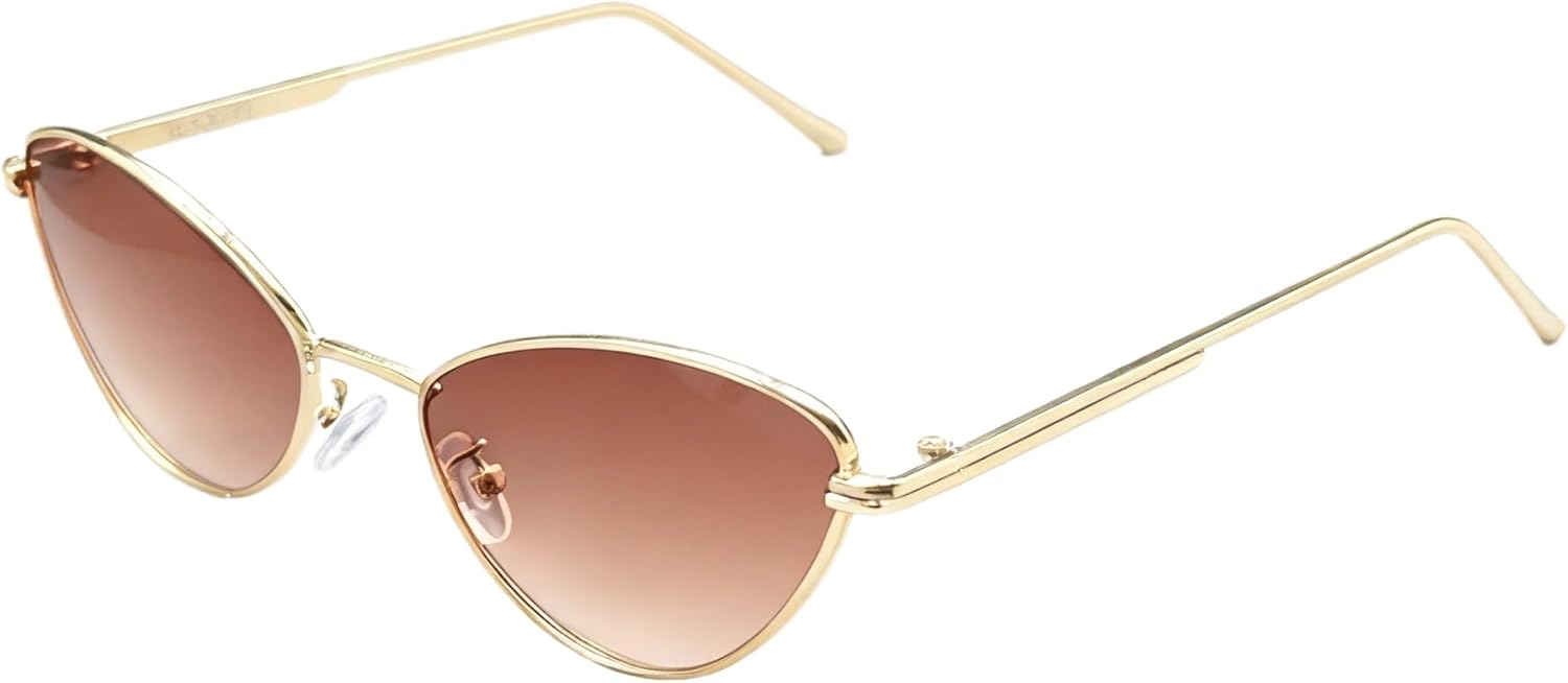 

Тонкие металлические солнцезащитные очки «кошачий глаз» для женщин — минималистичная оправа с тонированными/градиентными линзами с защитой от УФ-излучения ENSARJOE, Gold/Brown