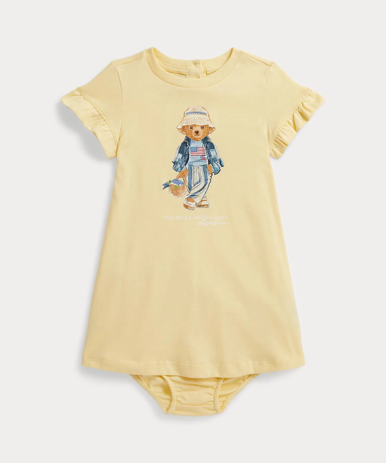 Платье-футболка с мишкой Polo и шорты Ralph Lauren, хлопок, желтый
