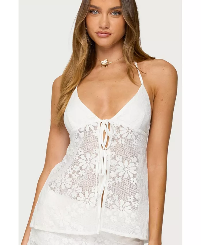 

Женский прозрачный топ Arlie с цветочным принтом и текстурой Edikted, белый