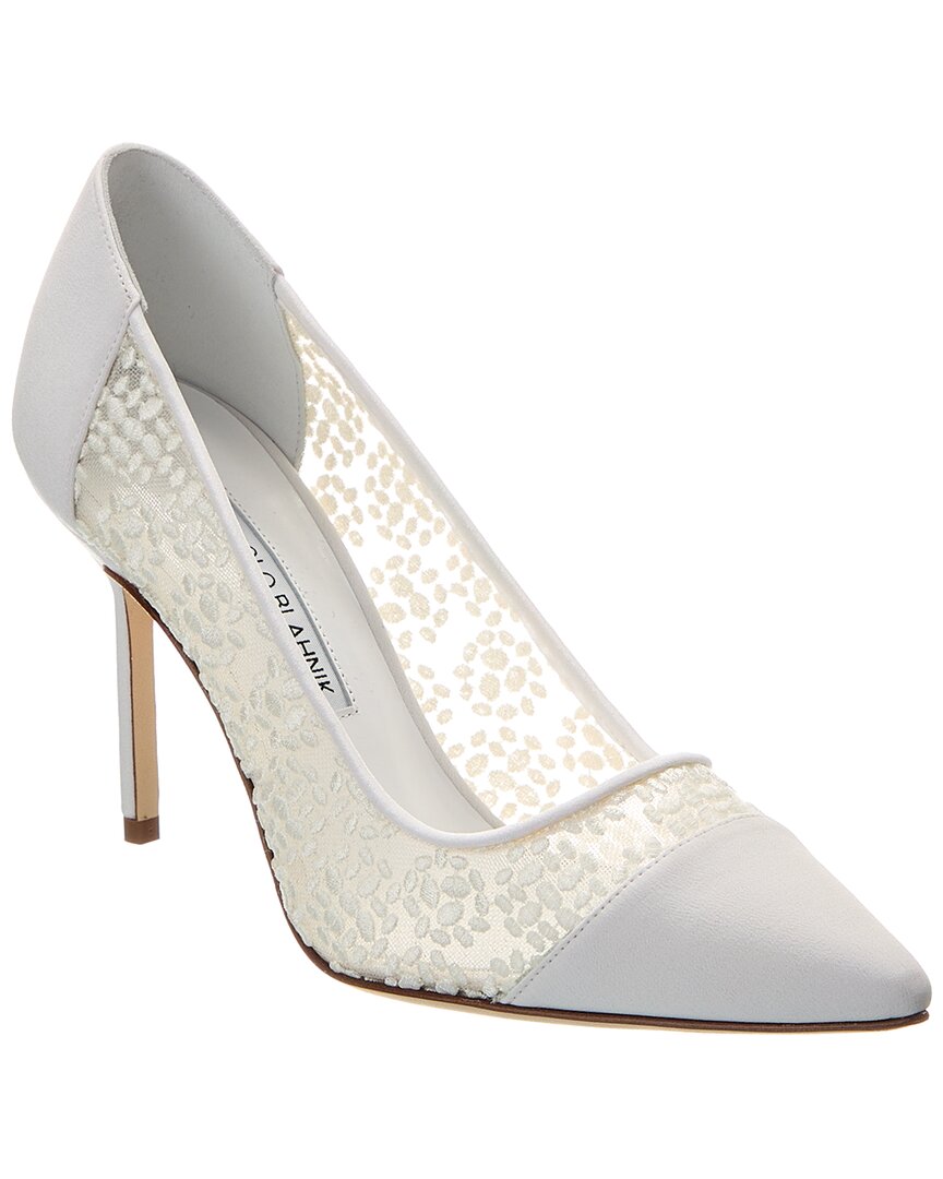 Манило Бланик Капкур 90 Туфли из канвы и кружева Manolo Blahnik, белый