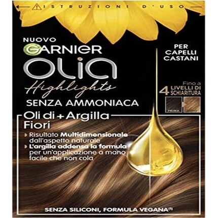 

Garnier Olia Мелирование до 4 уровней осветления каштановых волос Формула с цветочными маслами + тон Vegan Formula Осветление каштановых волос без аммиака, Коричневый, Garnier Olia Мелирование до 4 уровней осветления каштановых волос Формула с цветочными 