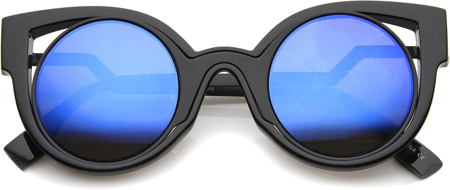 

Женские солнцезащитные очки zeroUV с внутренней металлической оправой, зигзагообразными ступенчатыми дужками, двухцветная оправа «кошачий глаз», Black-black / Blue Mirror