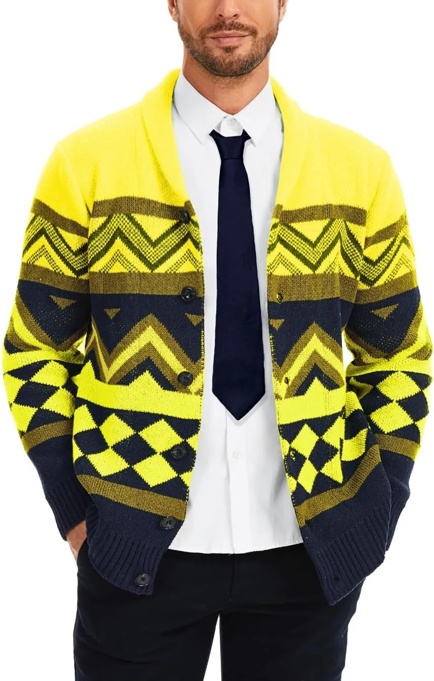 

Мужской кардиган с воротником шаль, длинный рукав, цветной блок, графический принт EHSUYAB