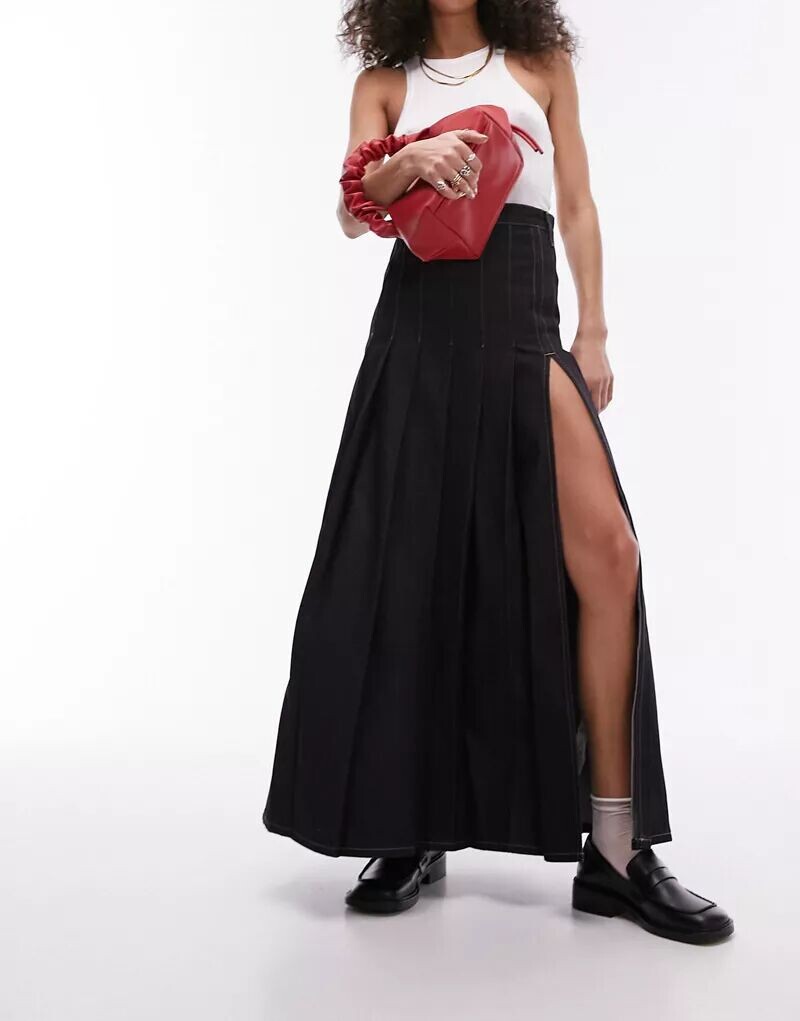 

Плиссированная юбка миди цвета индиго Topshop Raw