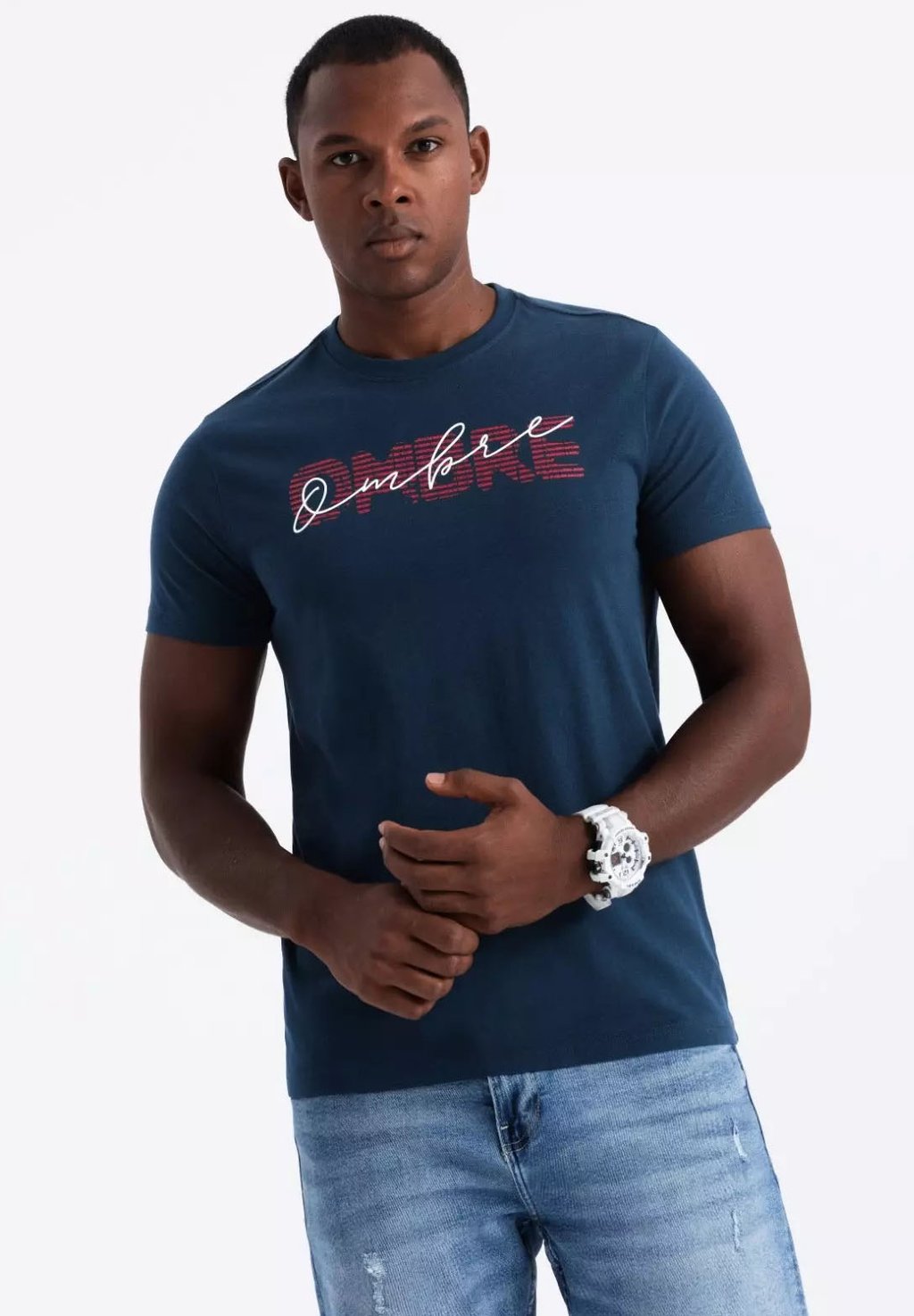 

Футболка с принтом WITH LOGO Ombre, темно-синий