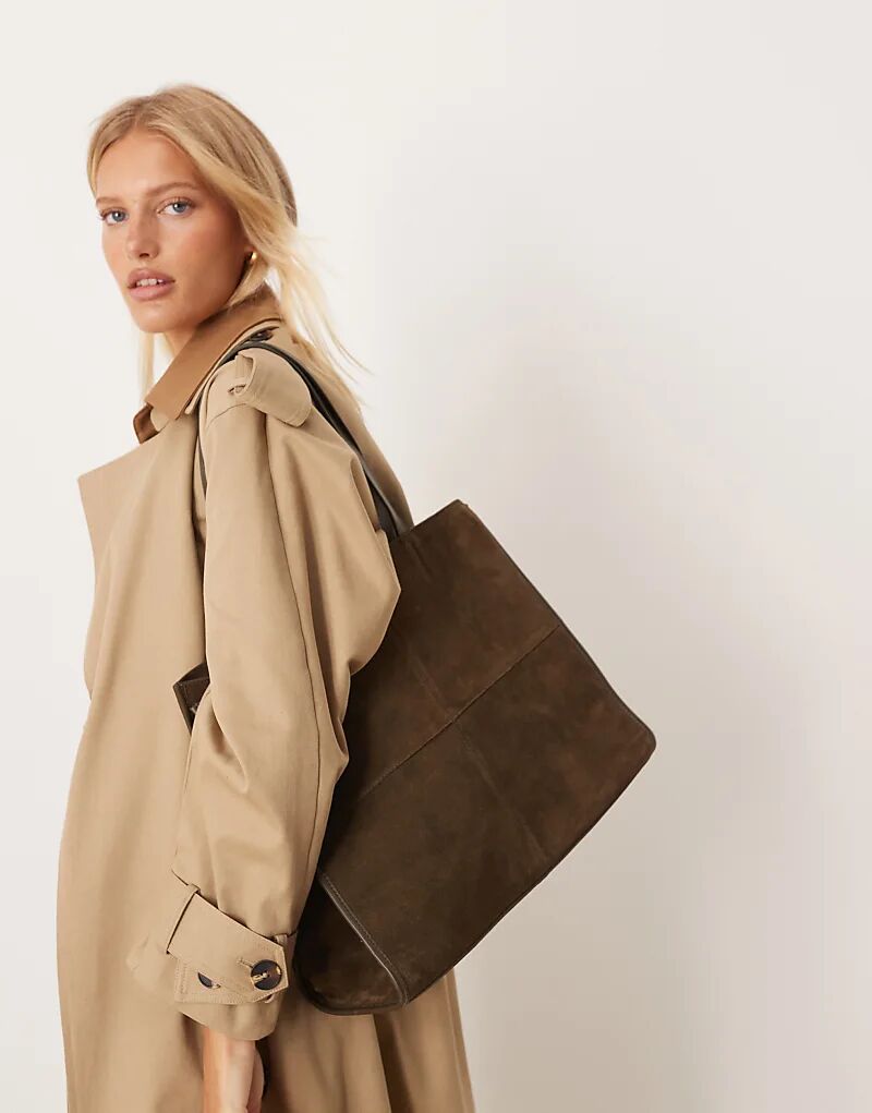 

Сумка-тоут Mango из замши цвета хаки