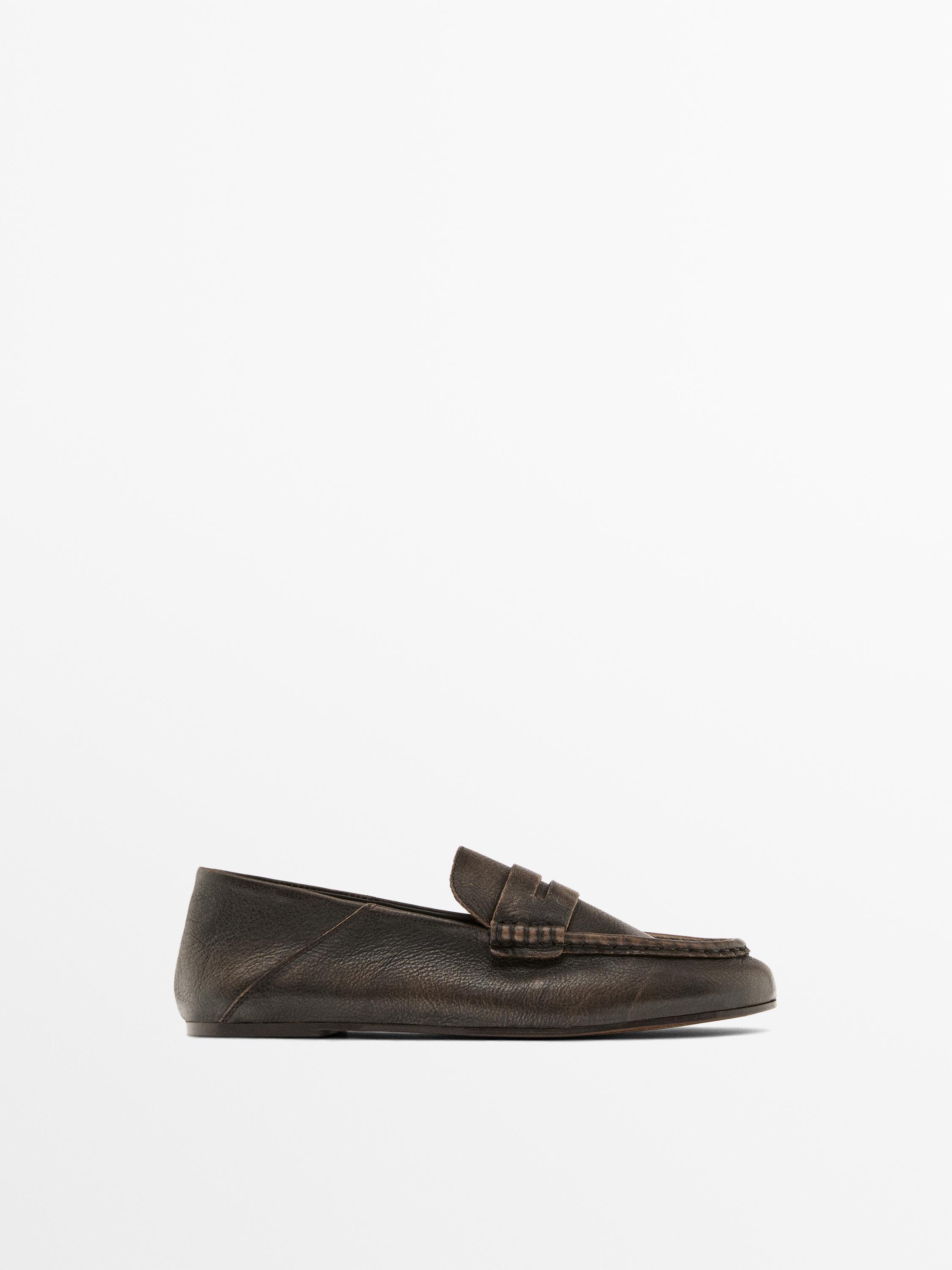 Туфли-Мюли из матовой кожи Massimo Dutti, коричневый