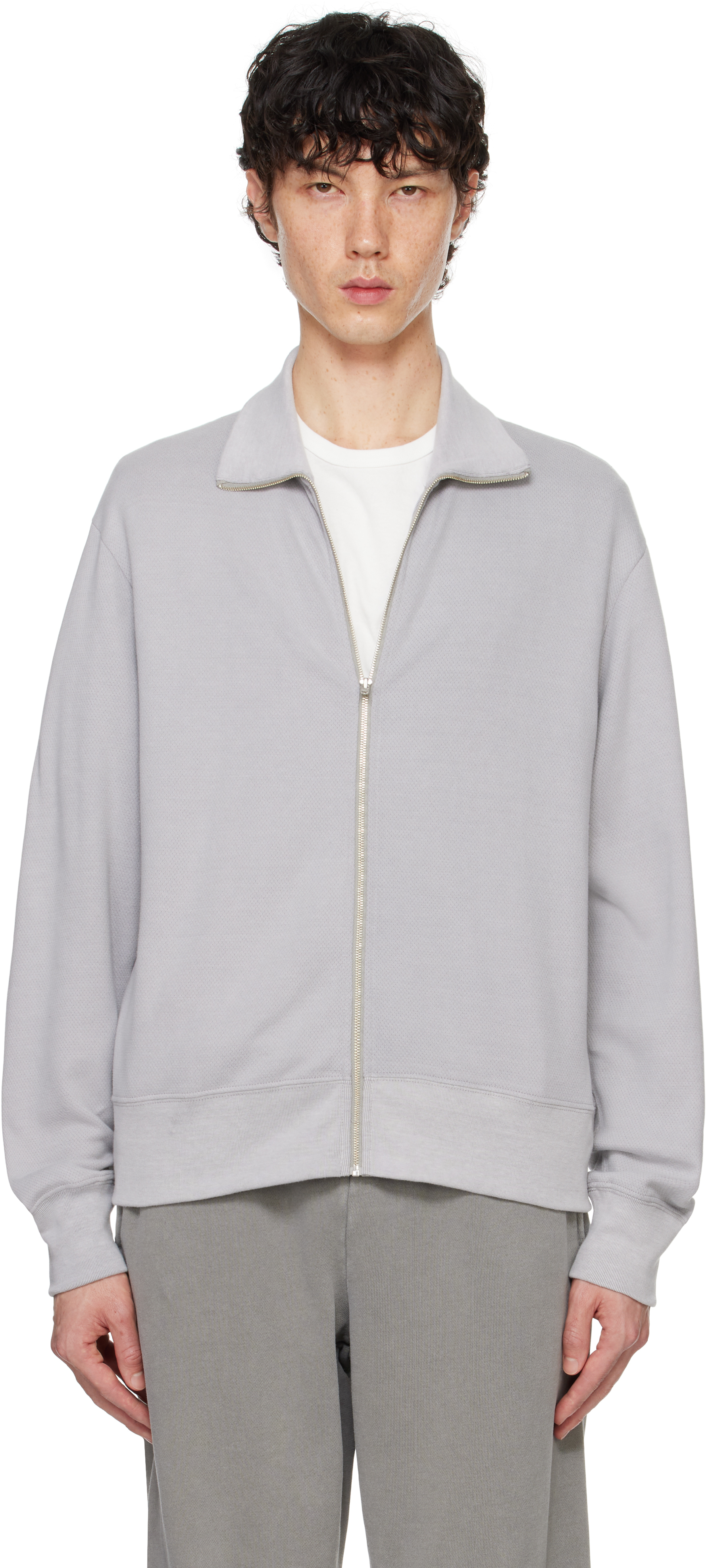 

Серый сетчатый свитер на молнии Lady White Co.