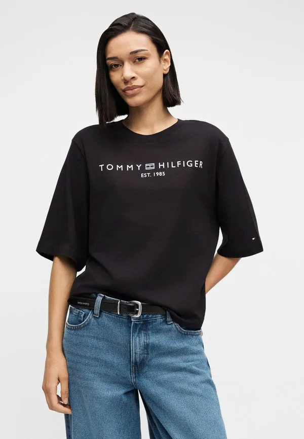 Футболка с логотипом, свободный крой, круглый вырез, принт. Tommy Hilfiger, Black — фото 4
