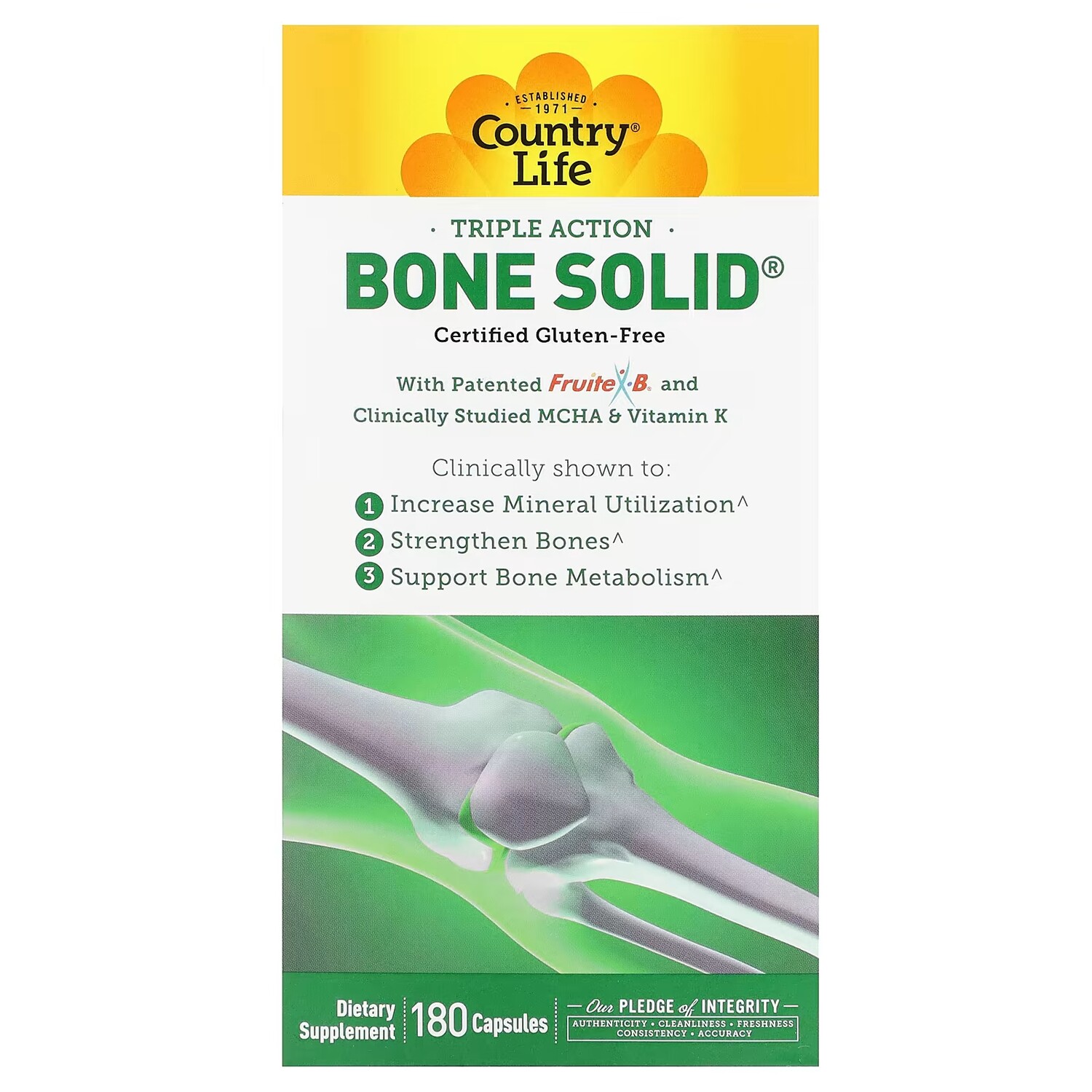 

Добавка Country Life Тройное действие Bone Solid, 180 капсул