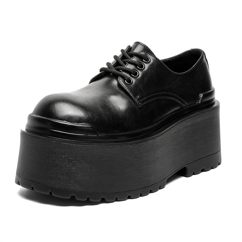 WEISHIBANGWEI Повседневные кожаные туфли мужские черные с потайным клином, цвет Black Hidden Wedge — фото 2