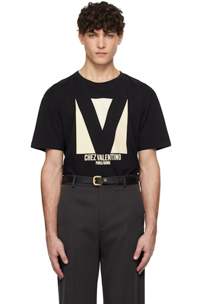 

Черная футболка из джерси и хлопка с принтом «Chez Valentino»