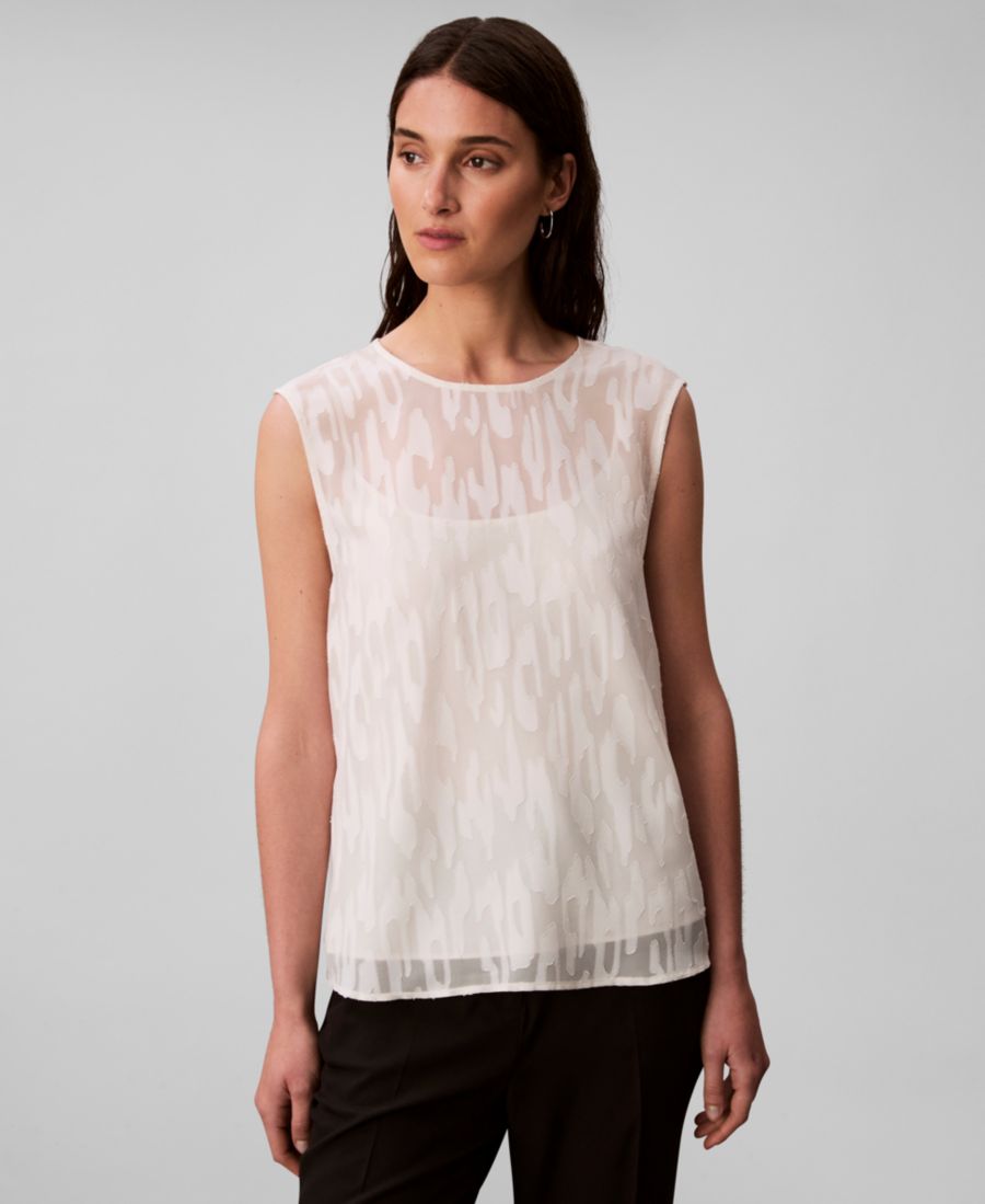 

Женская блузка без рукавов с эффектом выгорания ткани Calvin Klein, Cream Burnout