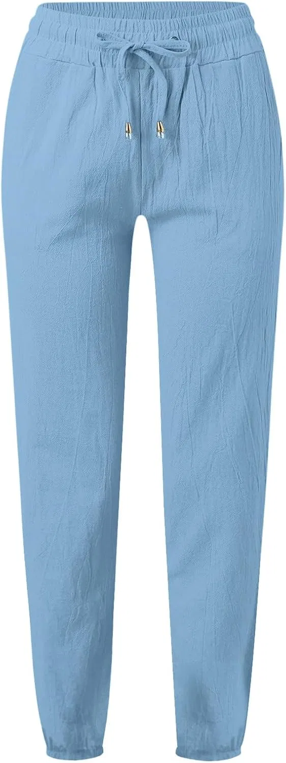 Брюки женские свободные прямые с высокой талией, Cotton Linen, A02_dark Blue — фото 3
