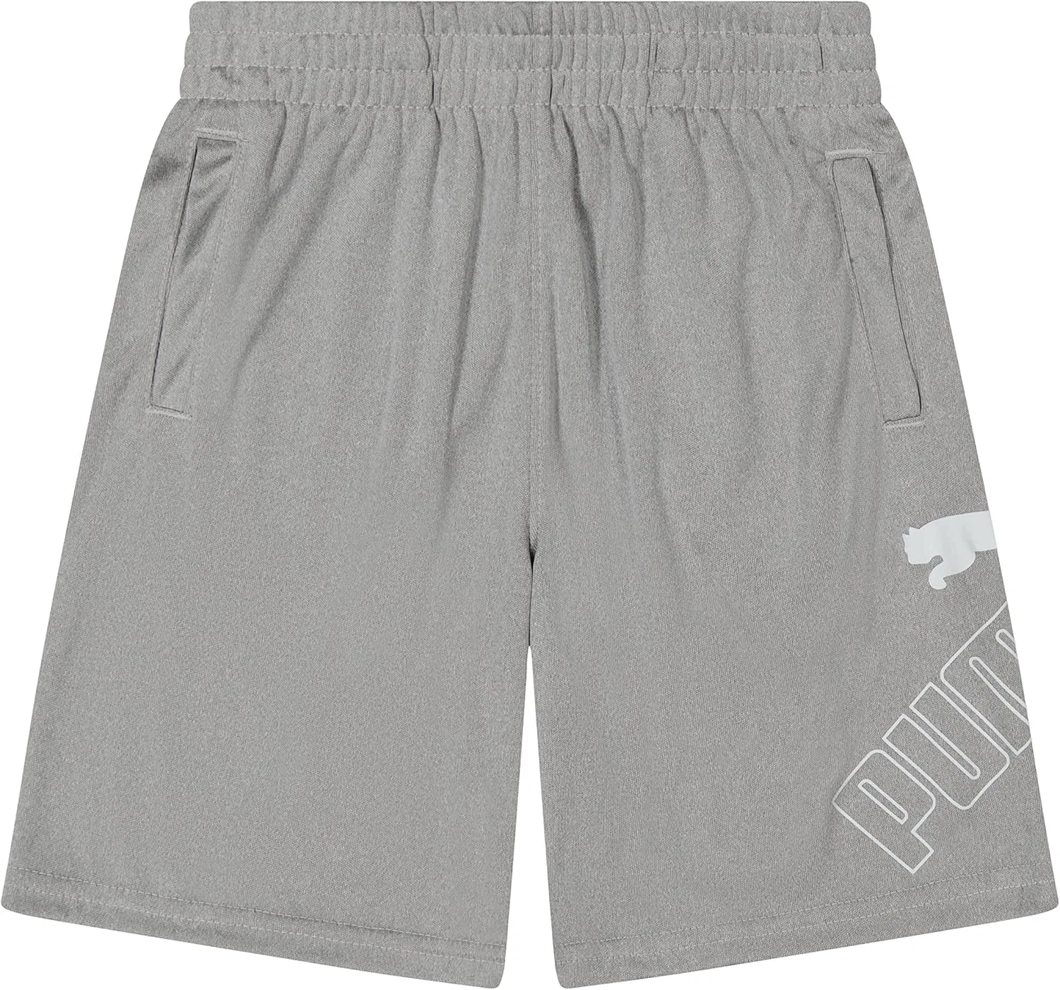 Детские спортивные шорты Puma Essential, с логотипом и принтом, эластичный пояс, светло-серый меланж — фото 4