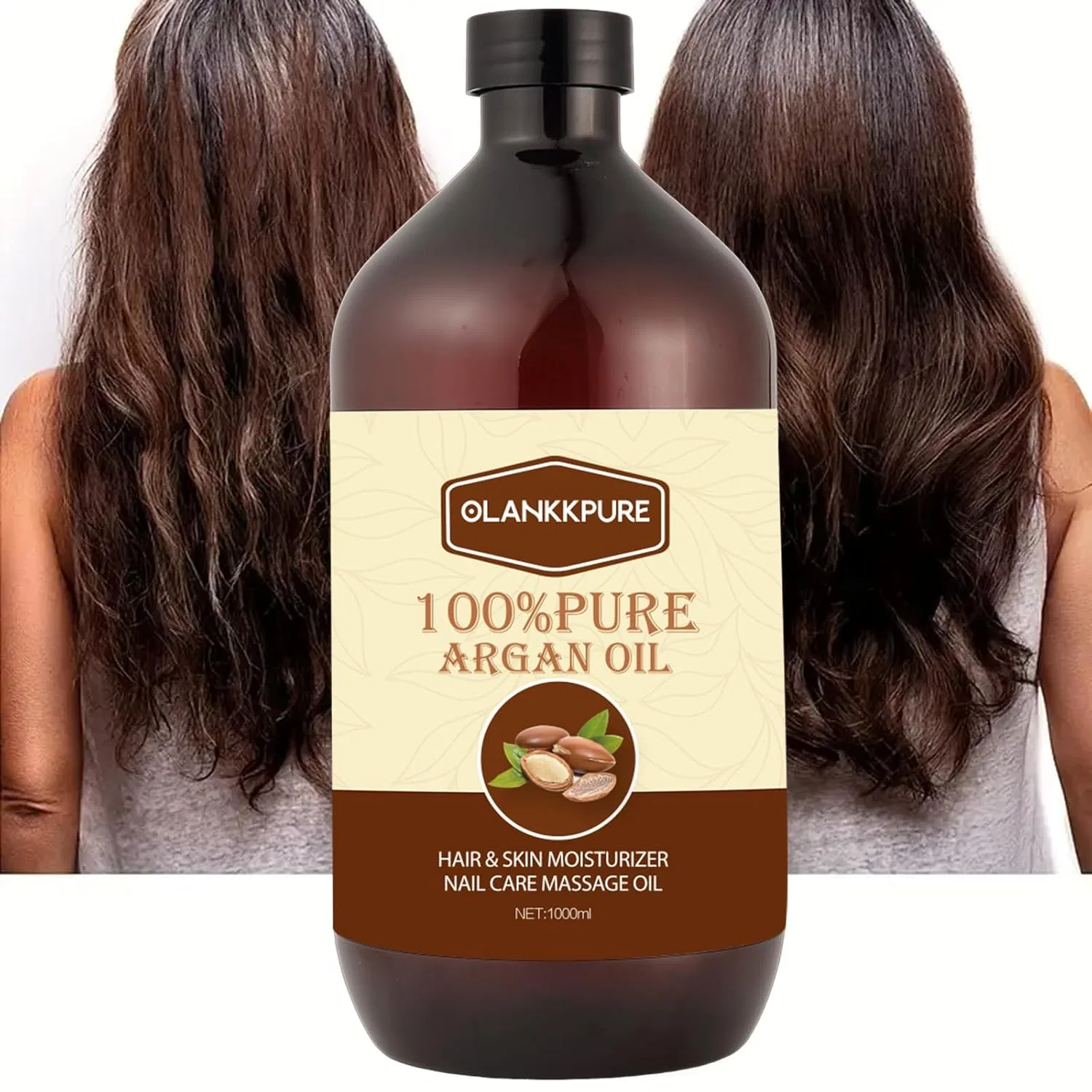 100% чистое аргановое масло для волос, кожи и ногтей, 1000 мл Olankkpure — фото 4