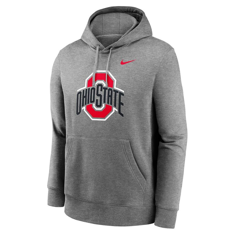 Мужской флисовый пуловер с капюшоном Nike Heather Grey Ohio State Buckeyes Primetime Evergreen Club, цвет Osu Grey — фото 2