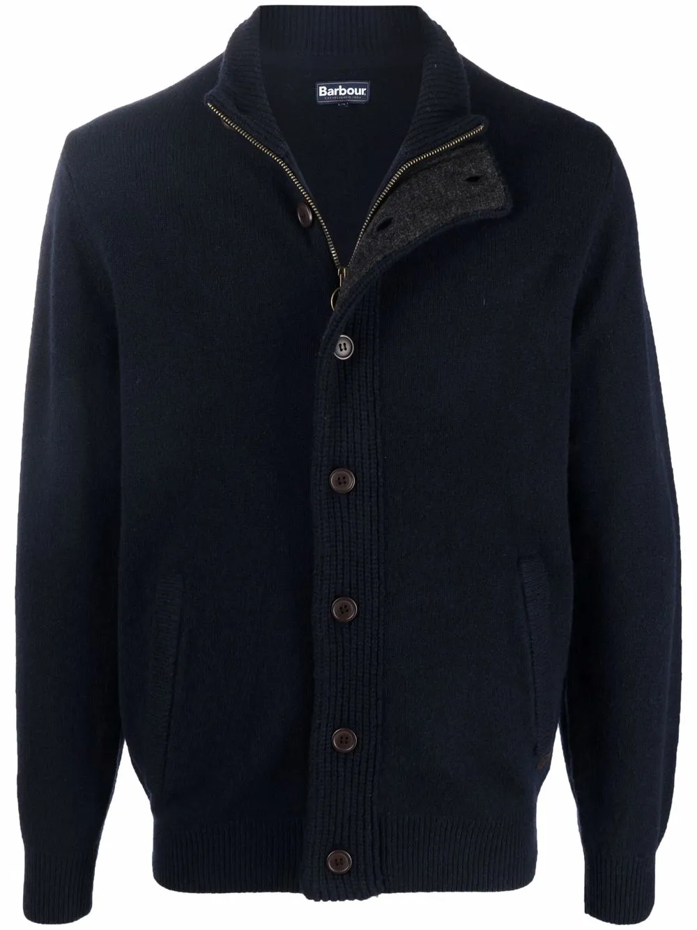 

Шерстяной кардиган с высоким воротником Barbour, синий