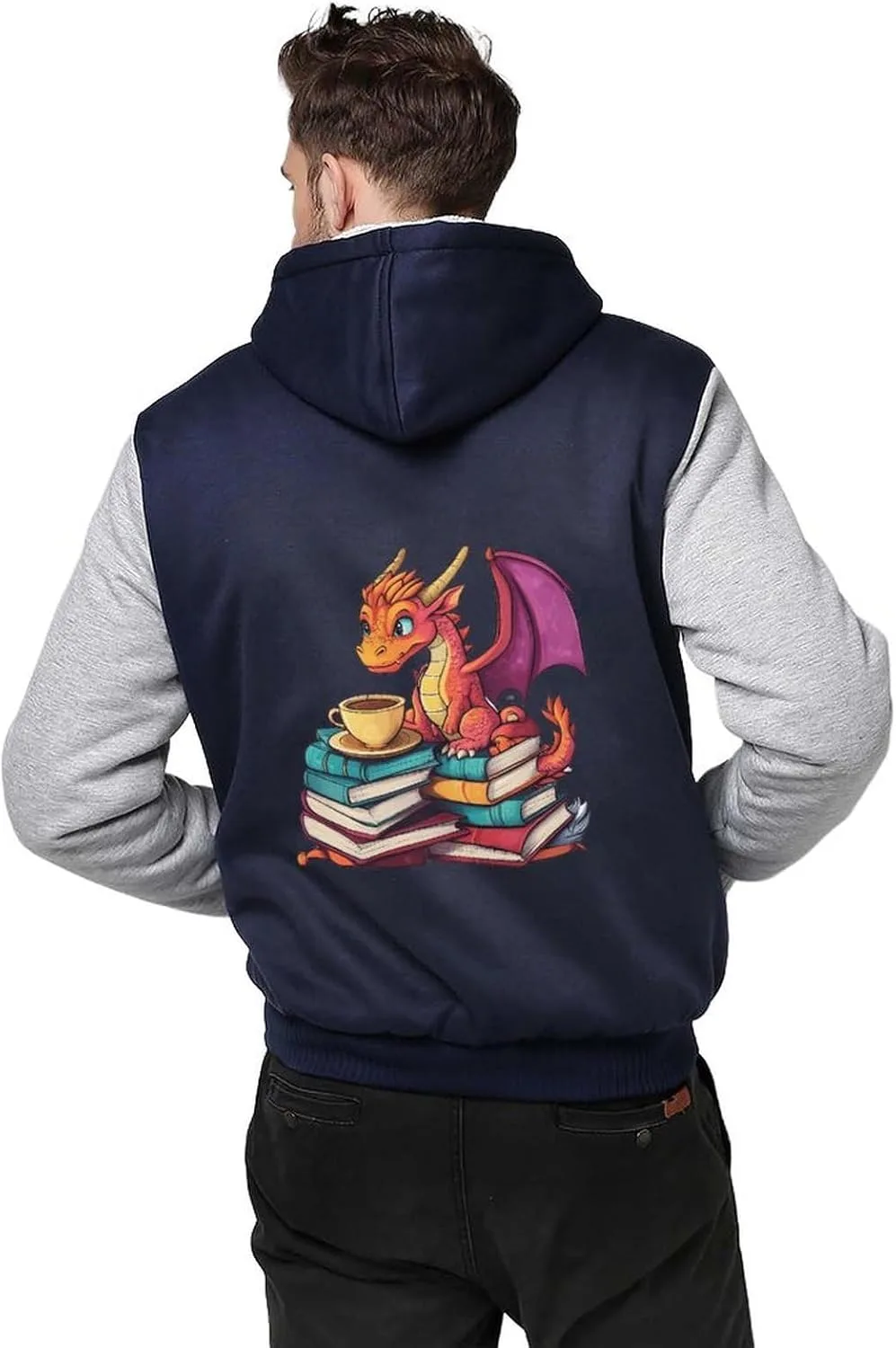 Толстовка Librarians Dragon Warm с капюшоном, мужская, утепленная флисовая куртка с карманами на зиму Generic, светло-серый — фото 2