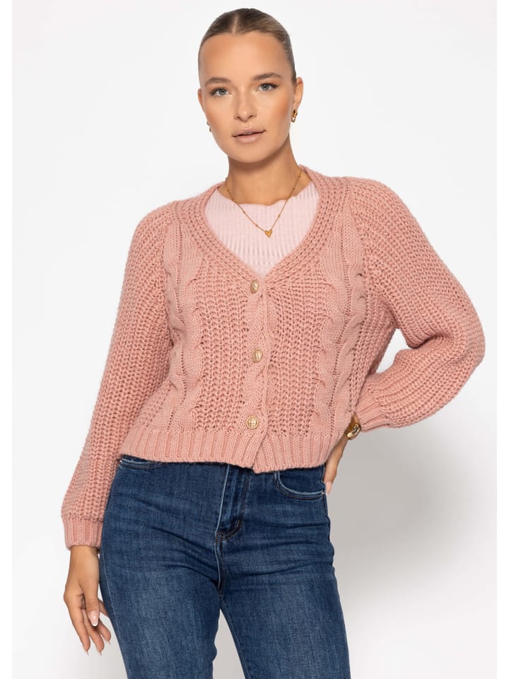 

SASSYCLASSY Кардиган крупной вязки с застежкой на пуговицы, розовый