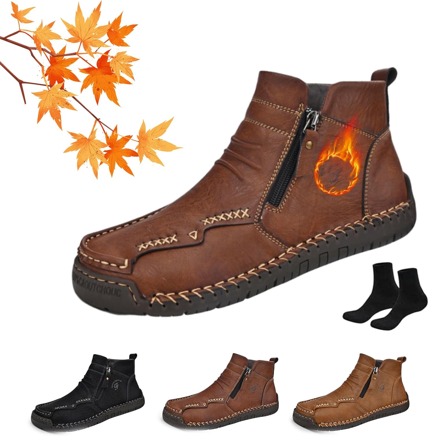 

Мужские ортопедические ботинки WXDSTW, мужские ручной работы из натуральной кожи, ортопедические лоферы, легкие, удобные, водонепроницаемые, с противоскользящей подошвой, с боковой молнией, без шнурков, коричневый