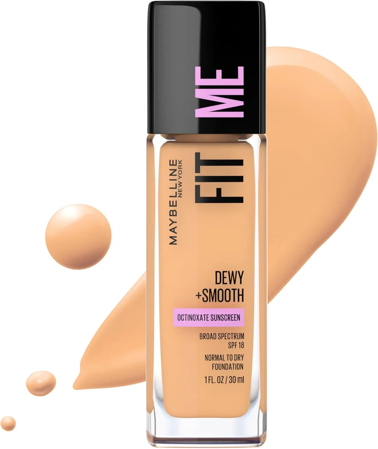 Тональное средство Fit Me Dewy + Smooth Foundation, натуральный бежевый, Maybelline, 1 шт, 29 мл