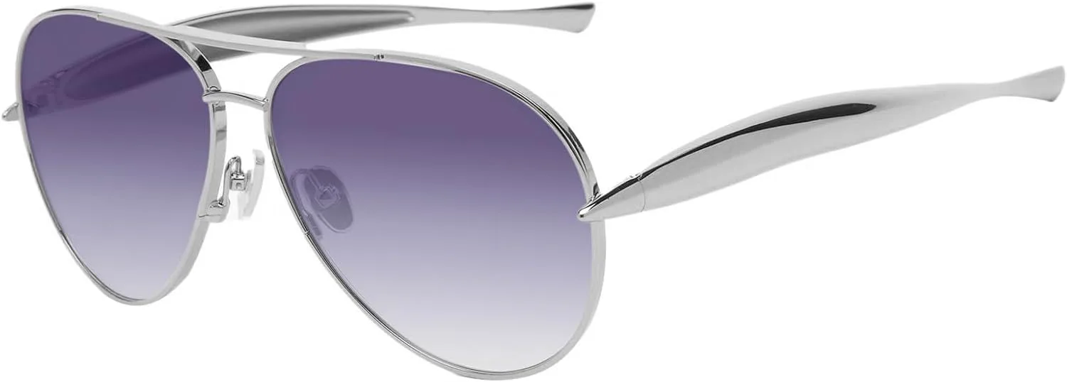 

Большие солнцезащитные очки-авиаторы для женщин в стиле ретро 70-х, металлические оправы с золотистыми обтекаемыми дужками Jcheupet, Sliver Frame - Gradient Grey Lens