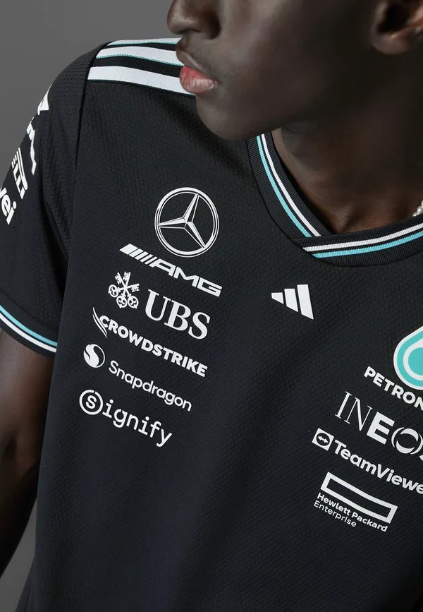 Мужская футболка mercedes amg petronas formula one с оригинальным принтом, черная. Adidas Originals, Black White — фото 4