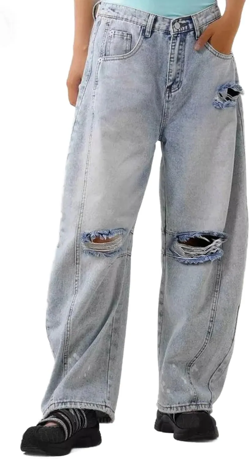 Джинсы Barrel Wide Leg с потертостями и разрывами
