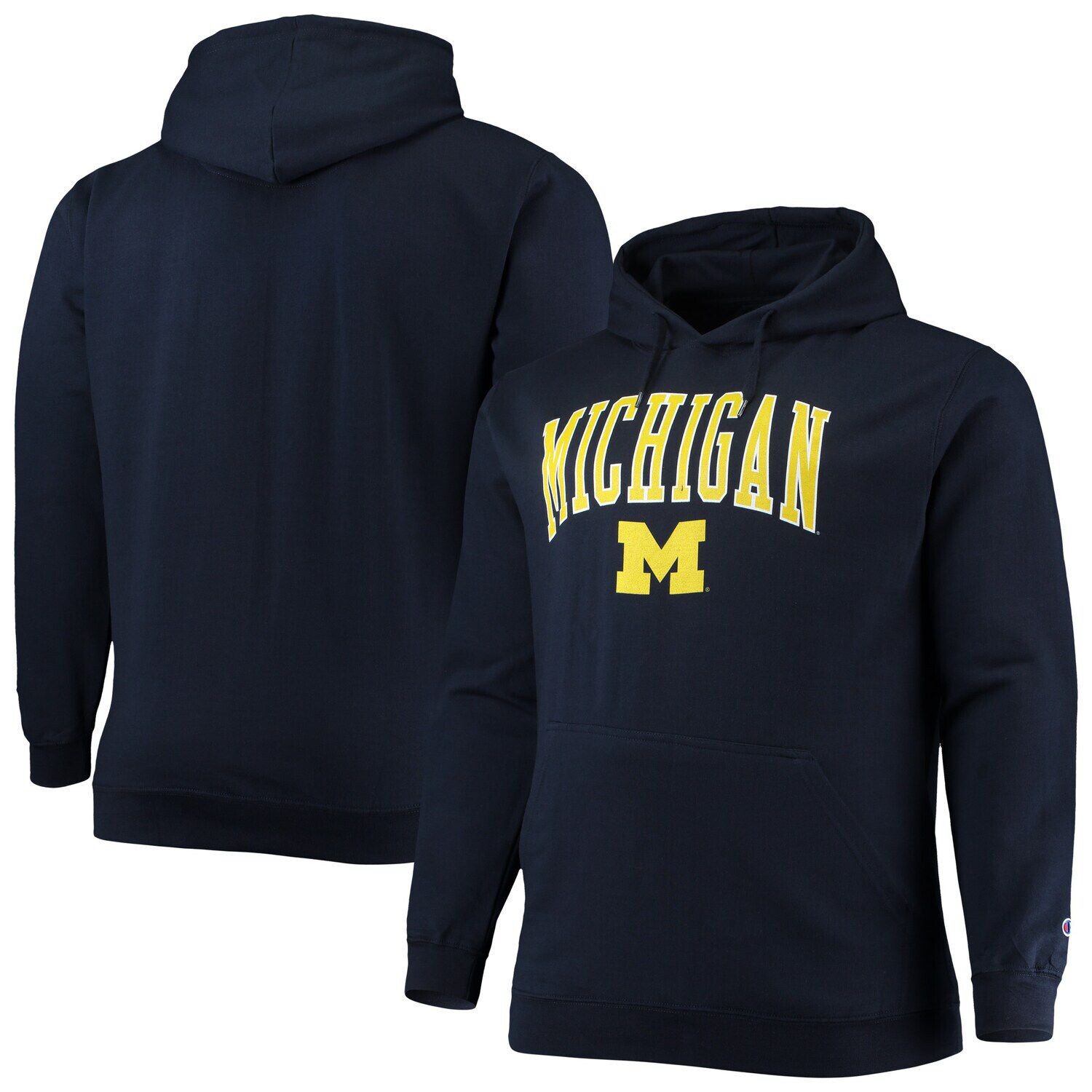 

Мужской темно-синий пуловер с капюшоном Michigan Wolverines Big & Tall Arch Over Logo Powerblend Champion