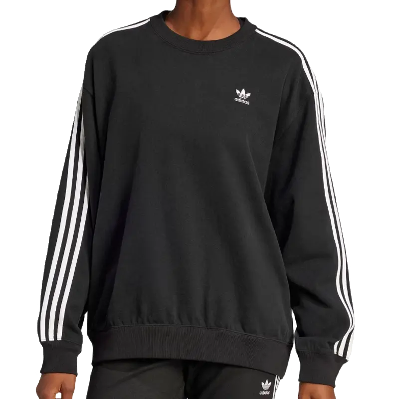 Футболка adidas 3 Stripes Long Sleeves Sweat Top 'Black White' — фото 2