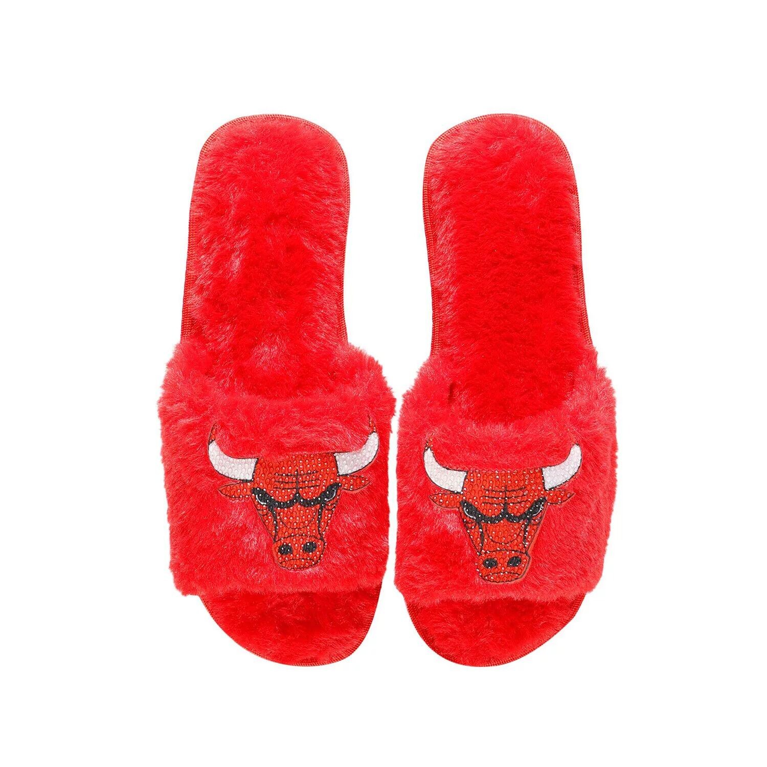 Женские нечеткие тапочки со стразами FOCO Red Chicago Bulls — фото 4