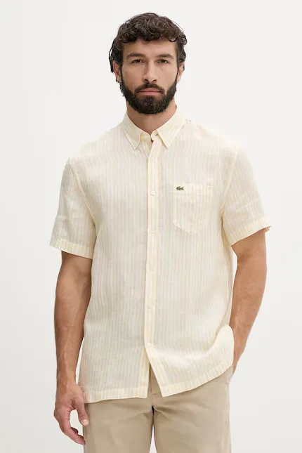 Рубашка Lacoste в полоску, 100% лен, желтый