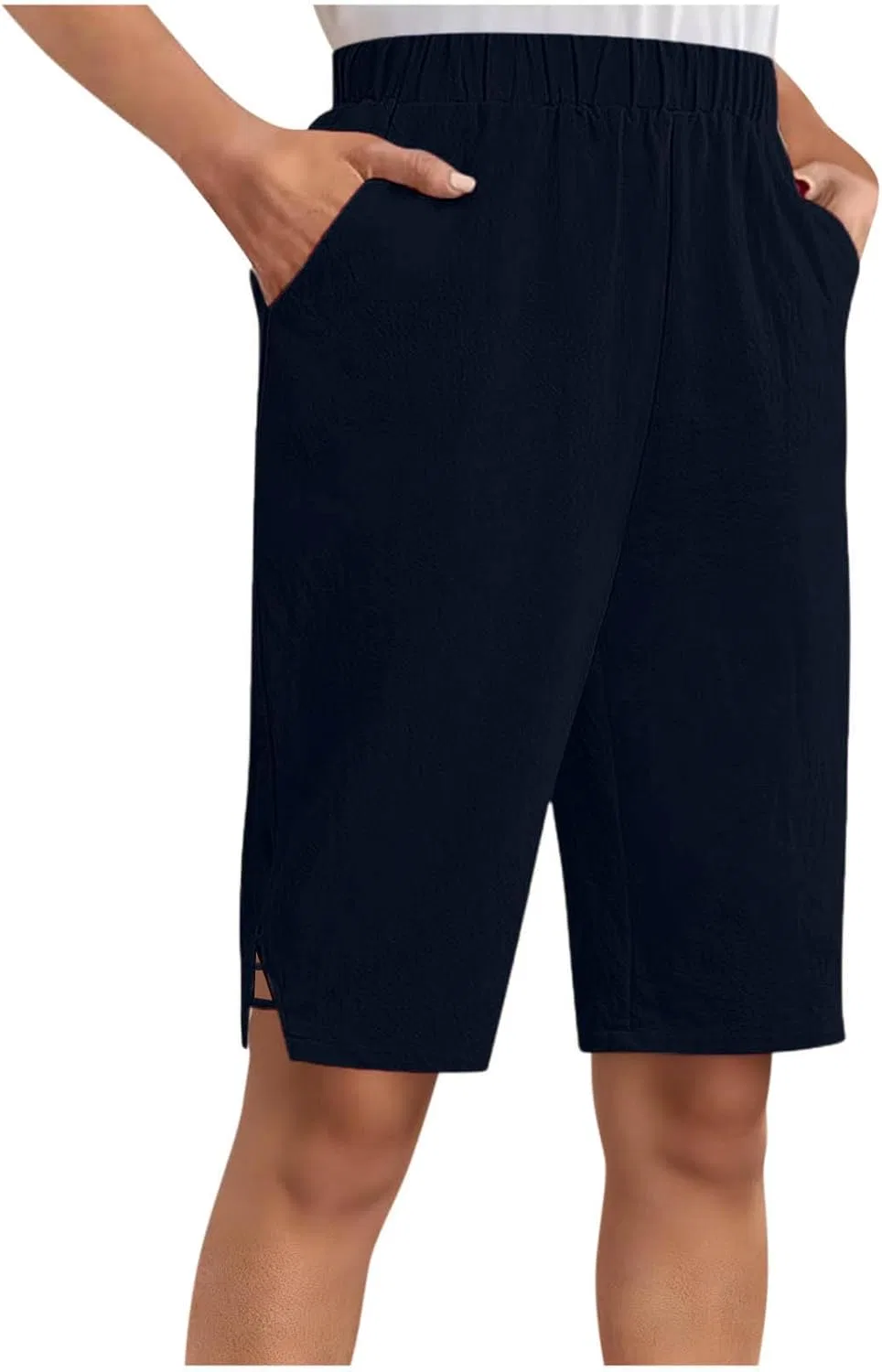 Шорты-бермуды женские, высокая посадка, на эластичном поясе, Polyester, Navy