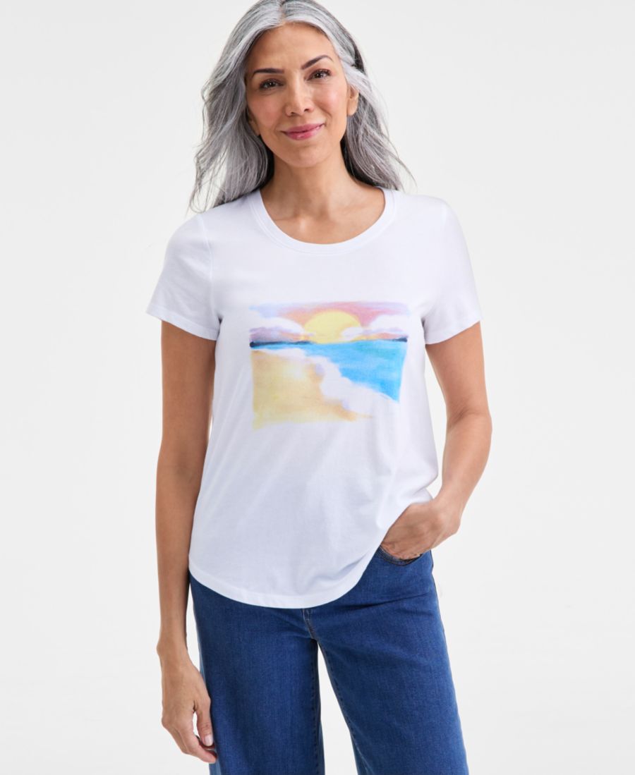

Футболка с графическим принтом больших размеров Style & Co, Bright White Combo, Белый, Футболка с графическим принтом больших размеров Style & Co, Bright White Combo