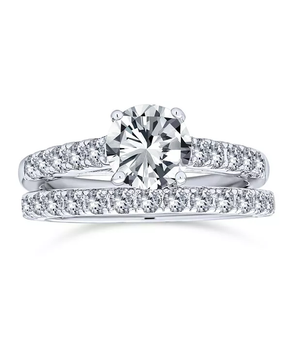 

Классический комплект колец из стерлингового серебра с бриллиантом-солитером и кольцом-подвеской из стерлингового серебра с огранкой «Принцесса» Bling Jewelry, clear