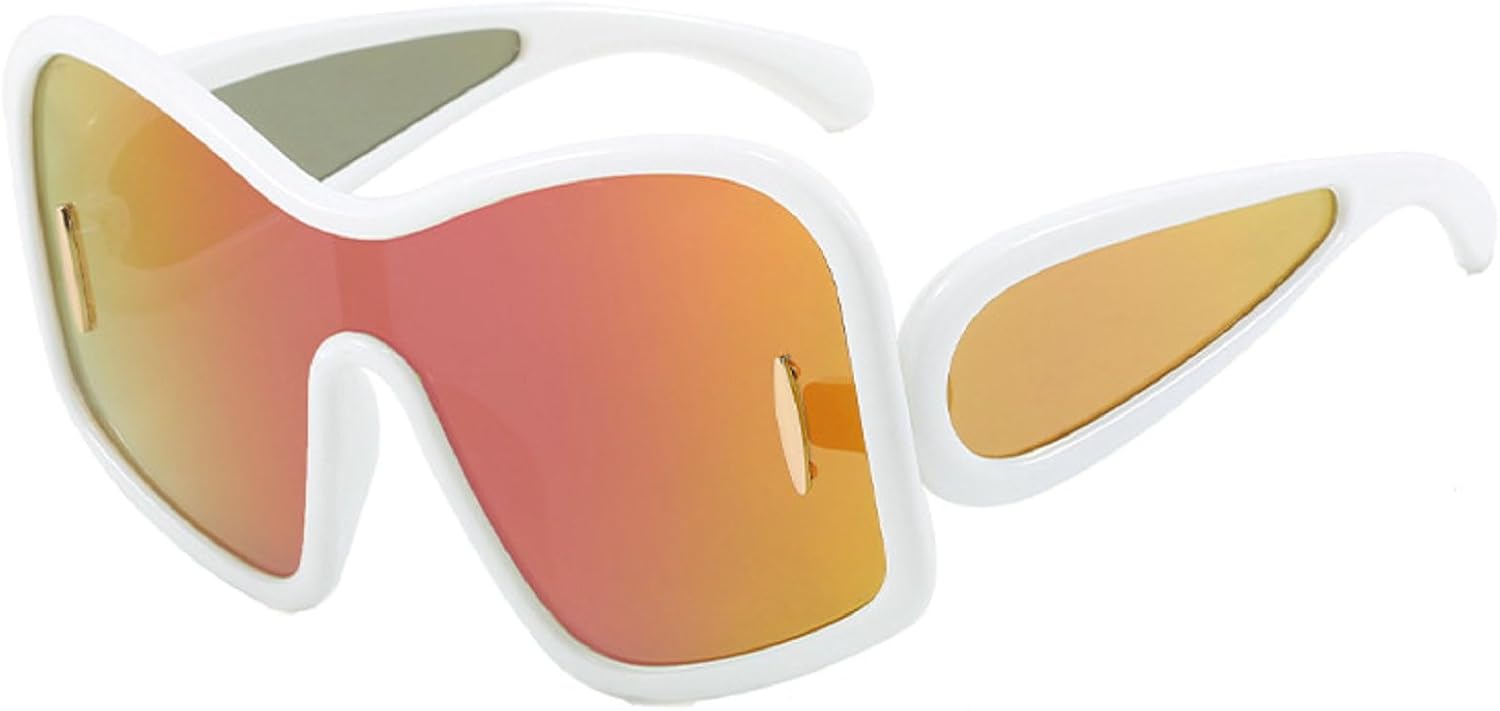 

Большие цельные солнцезащитные очки-щитки для женщин, модные панк-солнцезащитные очки квадратной формы, винтажные солнцезащитные очки в большой оправе для мужчин, защитные очки-маска mincl, Red&mirror