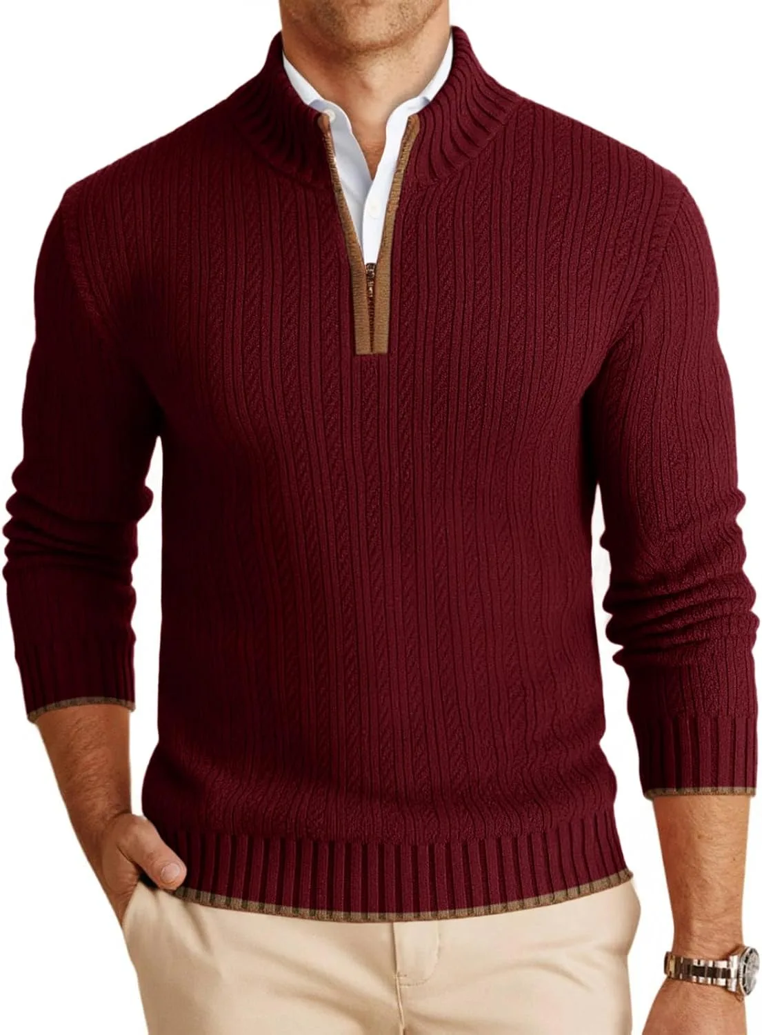 

Runcati мужской свитер с четвертью молнии, воротник-стойка, вязаный, зимний, теплый, рифленый