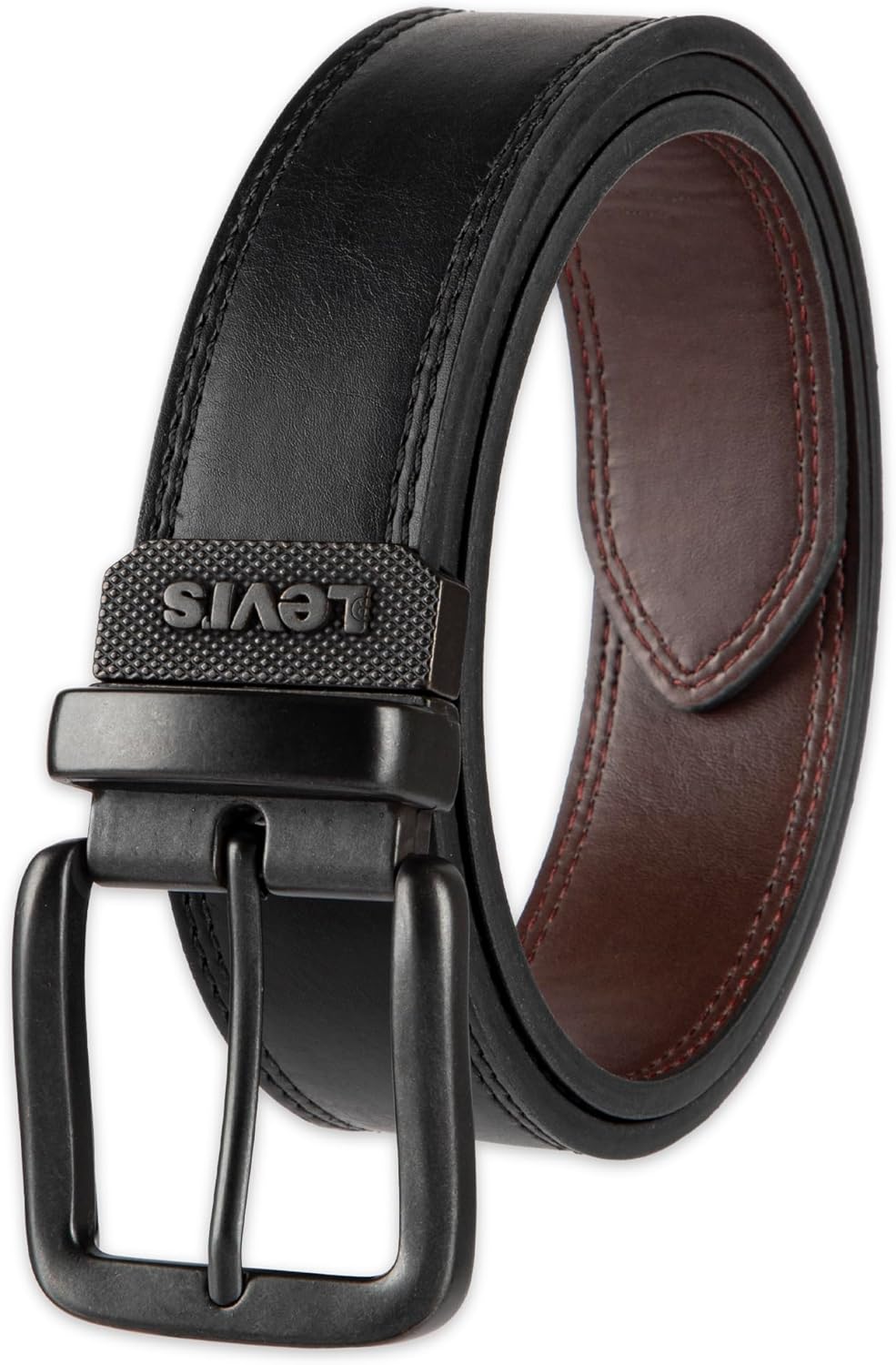 

Мужской двусторонний ремень Levi's 2-в-1 - повседневный джинсовый стиль (стандартные размеры, а также размеры для больших и высоких женщин), Black/Dark Brown