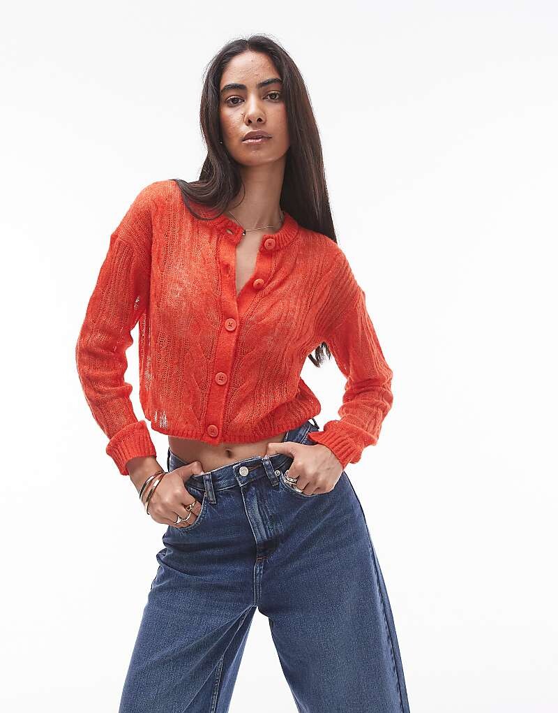 

Topshop – Плавающий вязаный кардиган с вафельной фактурой красного цвета