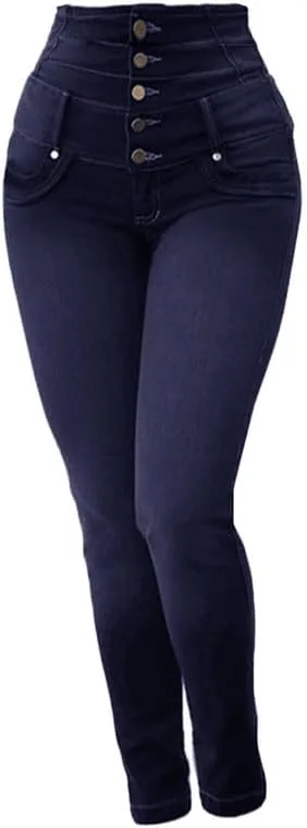 Andongnywell Женские джинсы High Waist Stretch с застежкой на пуговицах Push Up Butt Lifting Skinny fit — фото 4