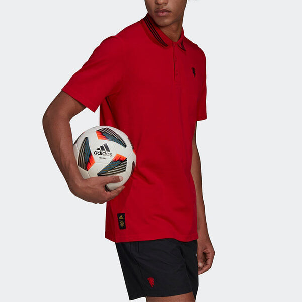 Футболка adidas Manchester United Soccer/Football Sports Solid Color Short Sleeve Polo Shirt Red, мультиколор — фото 4