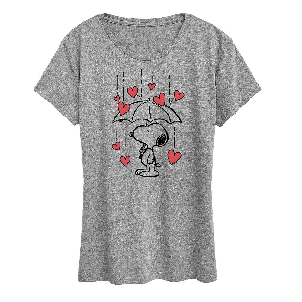 

Женская футболка с рисунком Peanuts Snoopy Heart Rain Licensed Character, цвет Heather Gray
