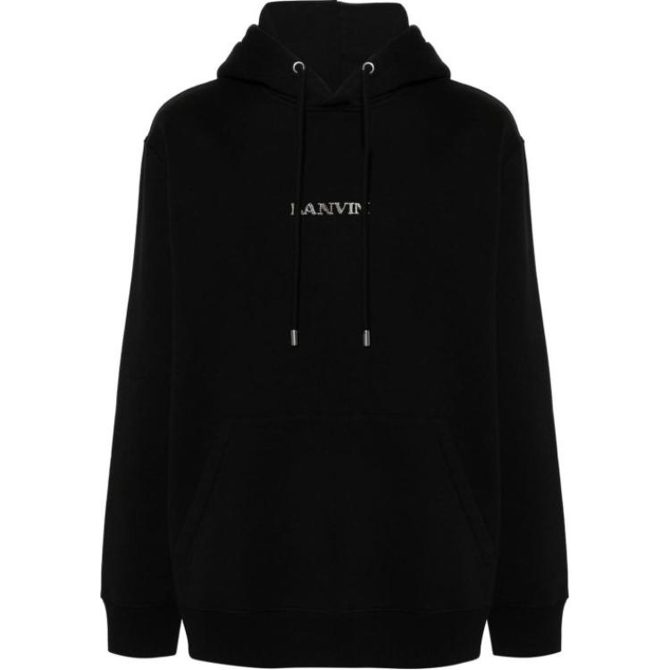 Толстовка с капюшоном на шнуровке и вышитым логотипом Lanvin, черный — фото 3