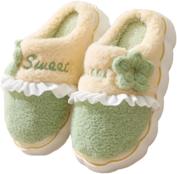 

Милые плюшевые хлопковые тапочки ELONEL - женские и мужские - с толстой подошвой - против скольжения - для дома и улицы, зеленый