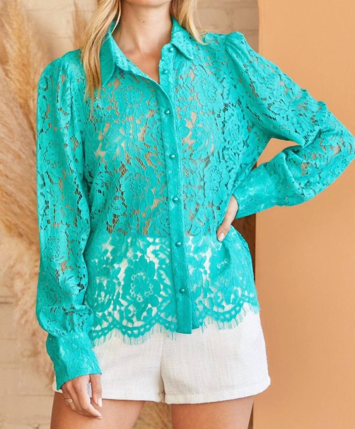 

Andree By Unit Crochet Кружевная рубашка на пуговицах в изумрудном цвете Savanna Jane, цвет emerald