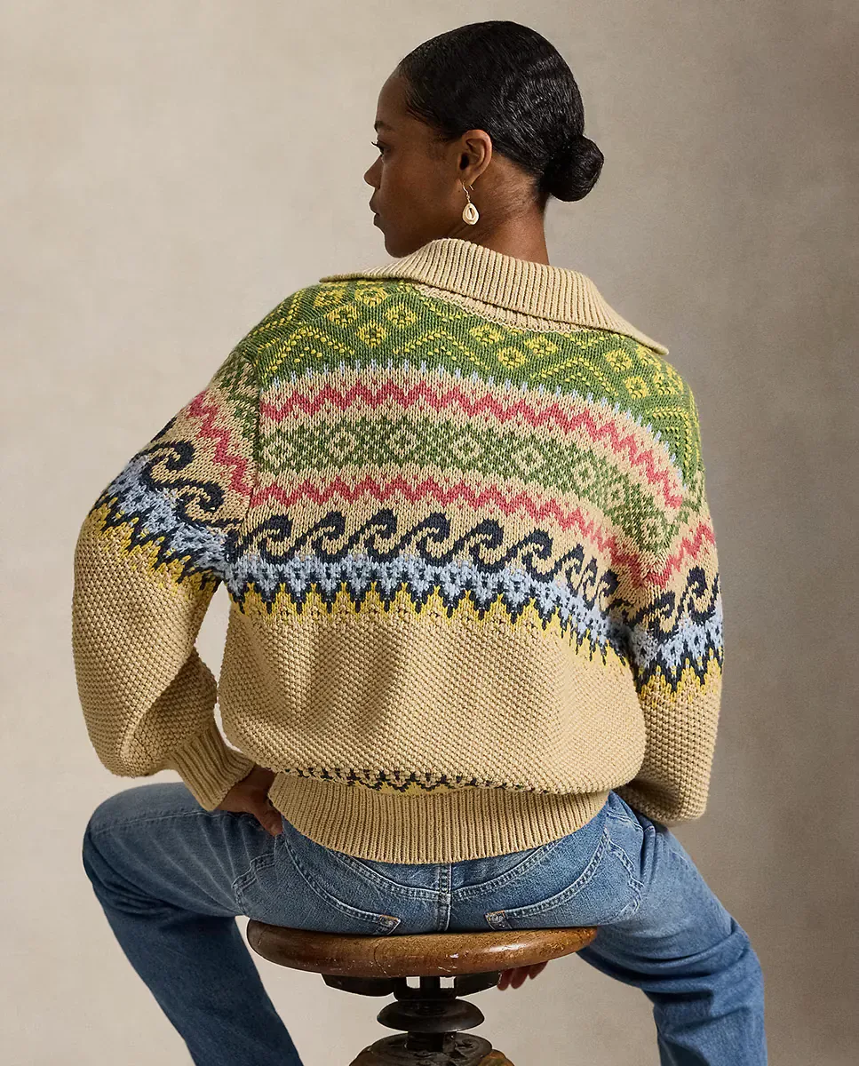 Женский дизайнерский свитер Fair Isle с завязкой Polo Ralph Lauren, Natural — фото 2